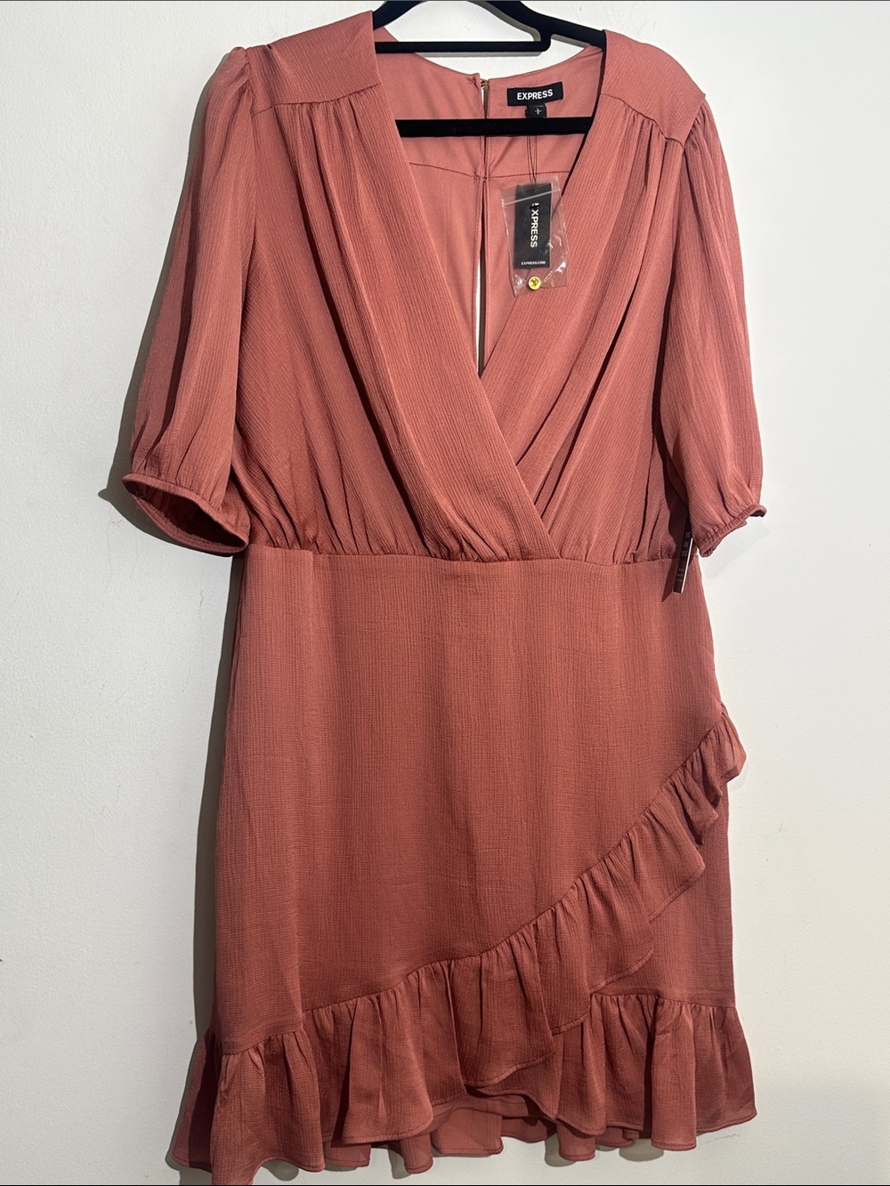 Express Rosewood Wrap Ruffle Midi Dress